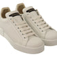 Elegant White and Gold Leather Sneakers