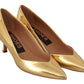 Gold Laminated Leather Mid-Heel Pumps