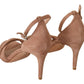 Beige Suede Ankle Strap Heels Pumps