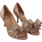 Elegant Pink Satin Crystal Bow Heels