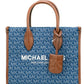 Mirella Small Denim Canvas Top Zip Shopper Tote Crossbody Handbag