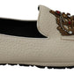 Elegant Beige Leather Loafers Slides Dress Shoes