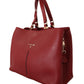 Elegant Red Leather Handbag with Gold Accents