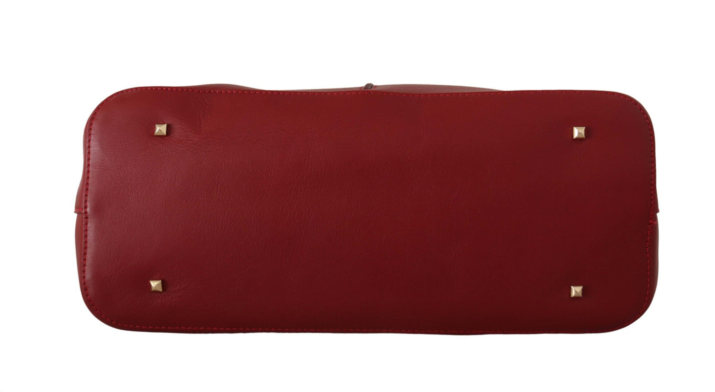 Elegant Red Leather Handbag with Gold Accents