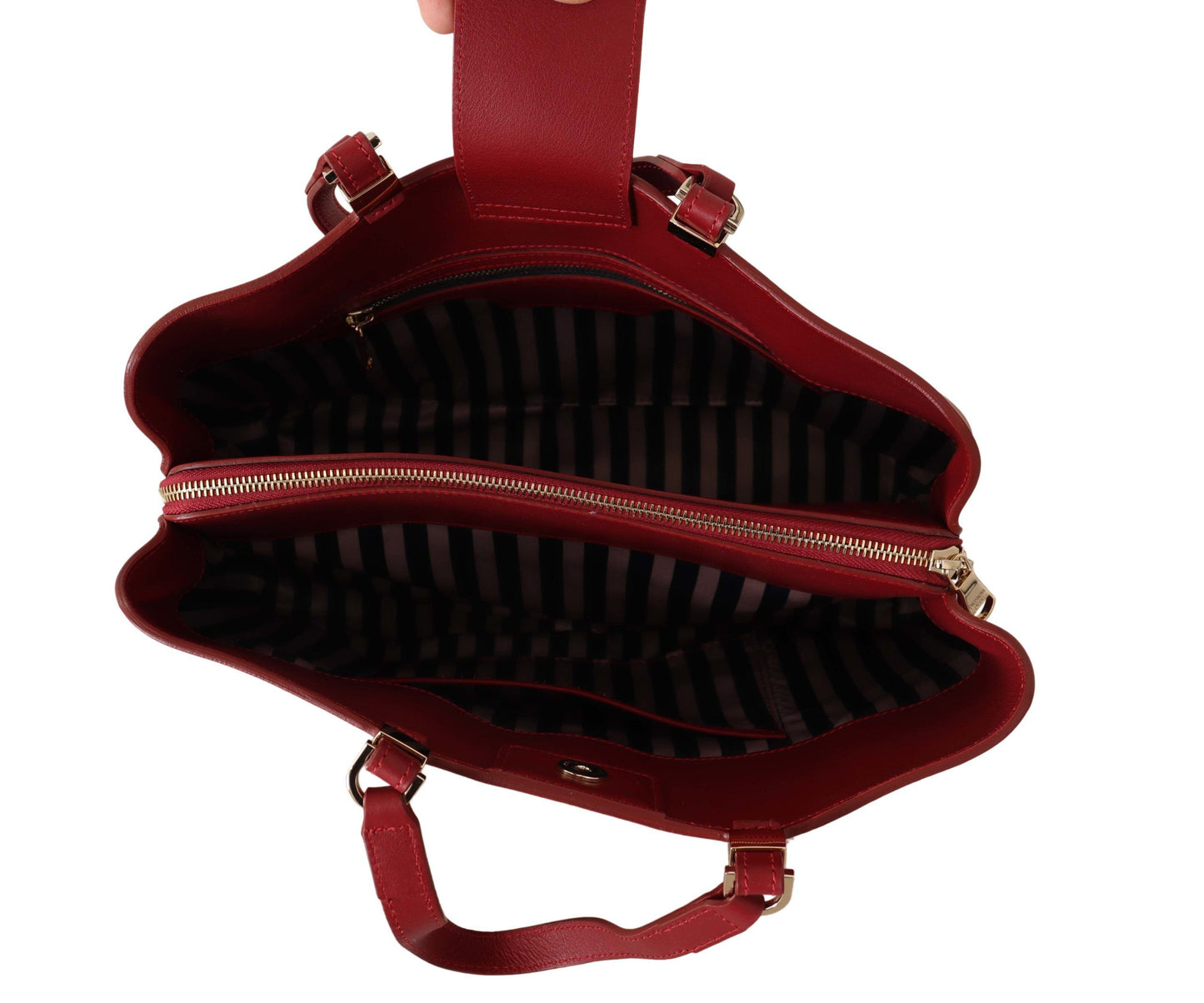 Elegant Red Leather Handbag with Gold Accents