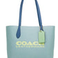 Kia Medium Aqua Multi Colorblock Pebbled Leather Tote Bag Handbag