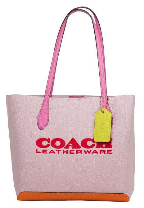 Kia Medium Carnation Colorblock Pebbled Leather Tote Bag Handbag Pink