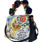 Majestic Blue Raffia & Leather Handbag