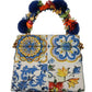 Majestic Blue Raffia & Leather Handbag