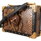Exquisite Black Python Box Clutch with Heart Lock