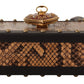 Exquisite Black Python Box Clutch with Heart Lock