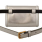 Glamorous Silver Leather Belt Bag with Jeweled Plaque