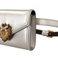 Glamorous Silver Leather Belt Bag with Jeweled Plaque