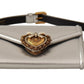 Glamorous Silver Leather Belt Bag with Jeweled Plaque