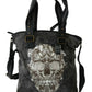 Chic Black Denim Tote with Fabric Strap