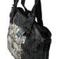 Chic Black Denim Tote with Fabric Strap