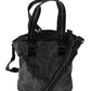 Chic Black Denim Tote with Fabric Strap
