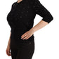 Elegant Black Cashmere Crystal Cardigan