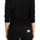 Elegant Black Cashmere Crystal Cardigan