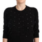 Elegant Black Cashmere Crystal Cardigan