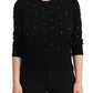 Elegant Black Cashmere Crystal Cardigan