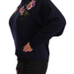 Floral Embroidered Blue Cashmere Sweater