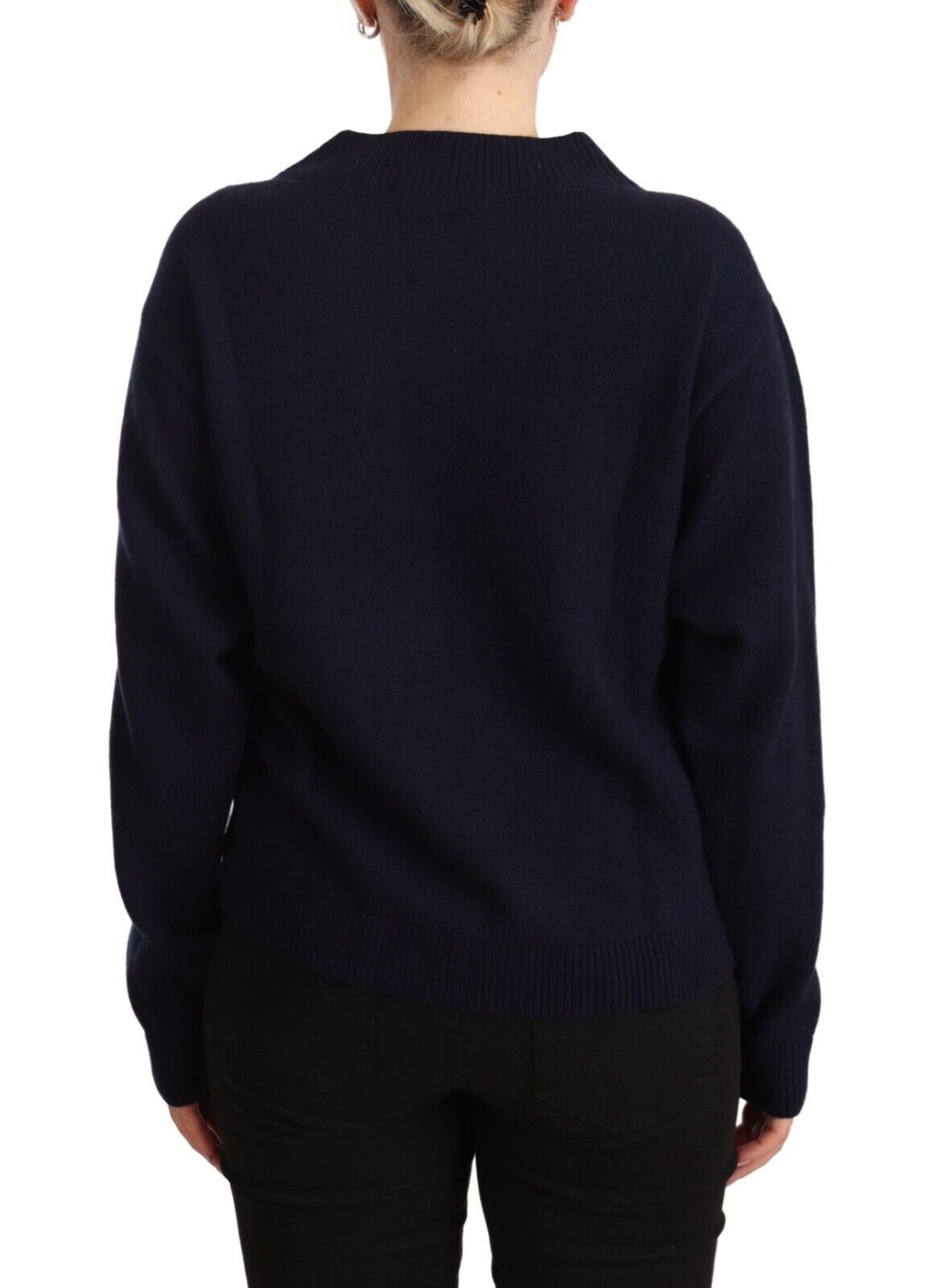 Floral Embroidered Blue Cashmere Sweater