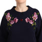Floral Embroidered Blue Cashmere Sweater