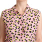 Sleeveless Leopard Print Polo Top