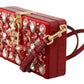 Chic Red Silk Blend Box Clutch with Gold Details