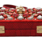 Chic Red Silk Blend Box Clutch with Gold Details