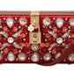 Chic Red Silk Blend Box Clutch with Gold Details