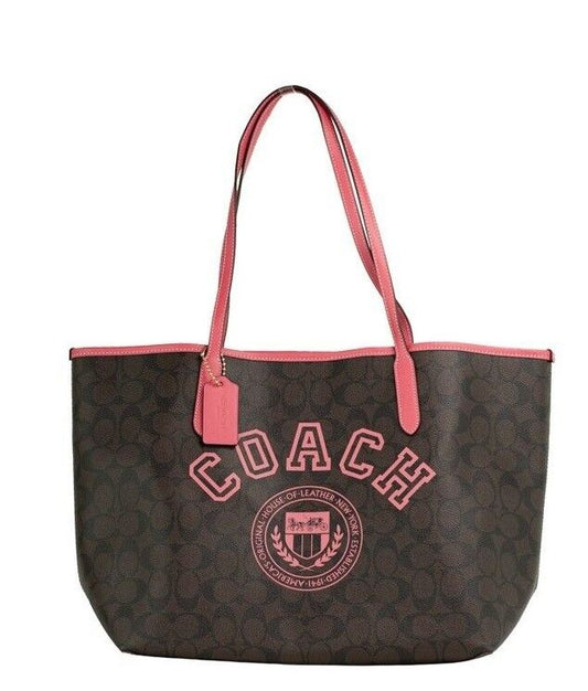 Varsity Brown Watermelon Signature Canvas City Tote Handbag Purse