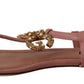 Elegant Pink Leather Ankle Strap Sandals