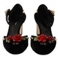 Elegant Velvet Studded Heels with Floral Accent