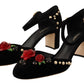 Elegant Velvet Studded Heels with Floral Accent