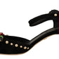 Elegant Velvet Studded Heels with Floral Accent