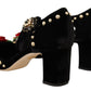 Elegant Velvet Studded Heels with Floral Accent