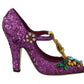 Elegant Purple Sequined T-Strap Heels
