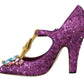 Elegant Purple Sequined T-Strap Heels