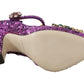 Elegant Purple Sequined T-Strap Heels