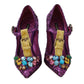 Elegant Purple Sequined T-Strap Heels
