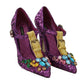 Elegant Purple Sequined T-Strap Heels