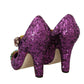 Elegant Purple Sequined T-Strap Heels