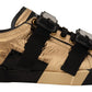 Elegant Gold Black Leather Sneakers