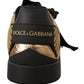 Elegant Gold Black Leather Sneakers
