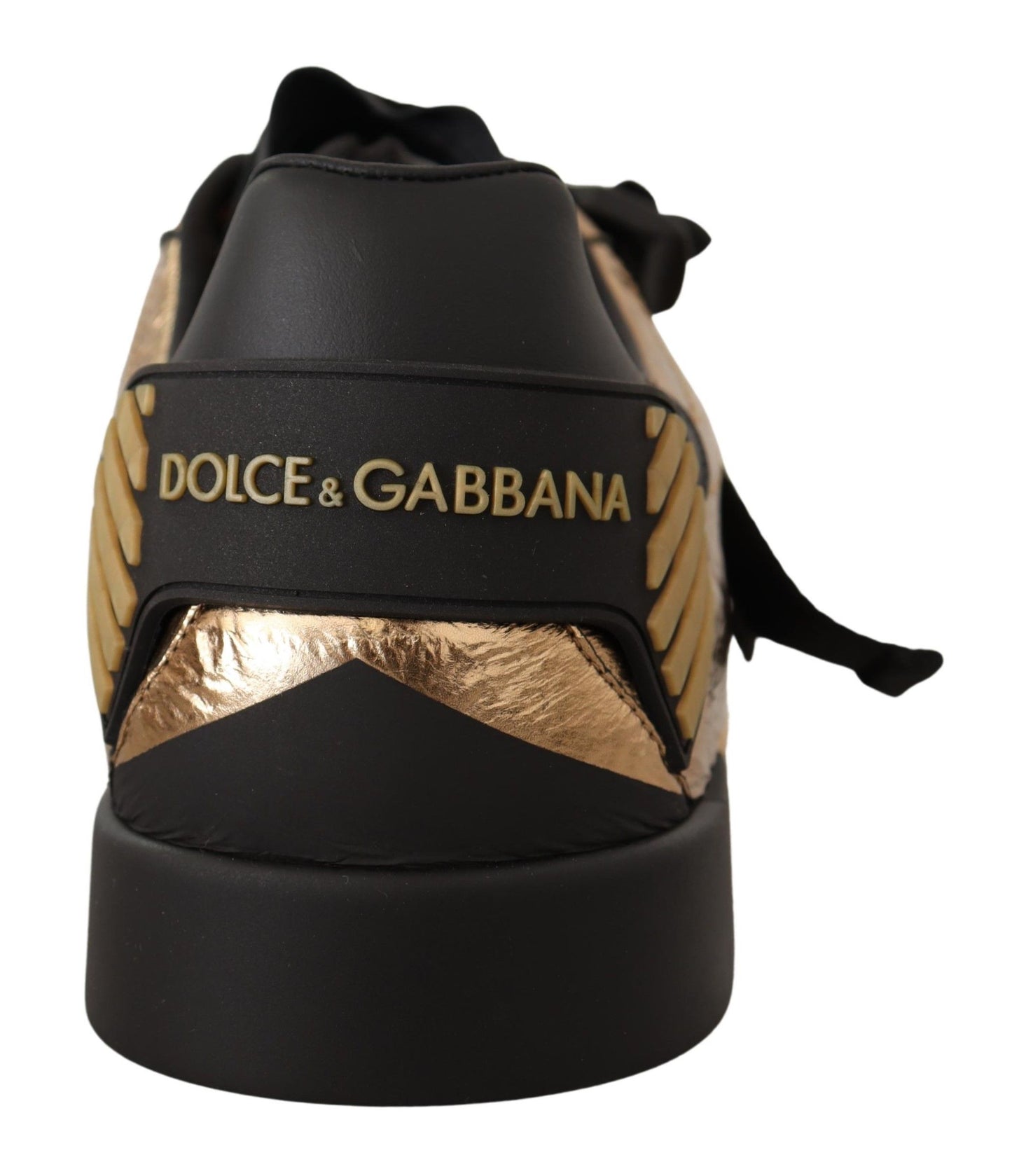 Elegant Gold Black Leather Sneakers