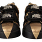 Elegant Gold Black Leather Sneakers