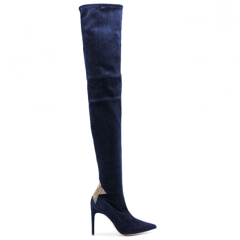 Blue Calfskin Women Boot