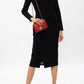 Elegant Long Sleeve Black Viscose Dress with Leopard Details